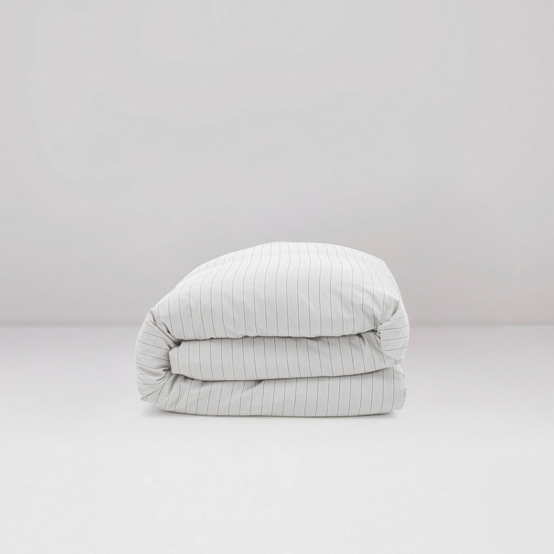 Housse De Couette - En Percale De Coton Lavé - Rayures Bleues