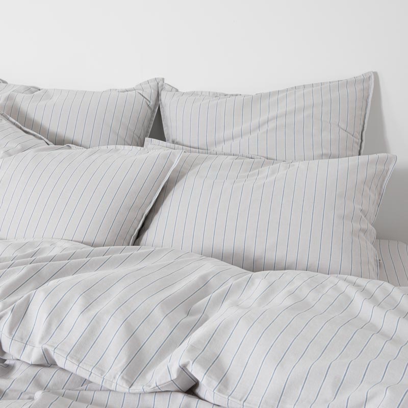 Housse De Couette - En Percale De Coton Lavé - Rayures Bleues