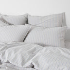 Housse De Couette - En Percale De Coton Lavé - Rayures Bleues