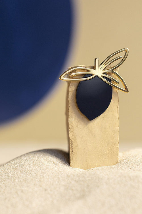 Alfileres De Limón Resina Indigo Y Metal Dorado Lennon - Broche Indigo Des Petits Hauts