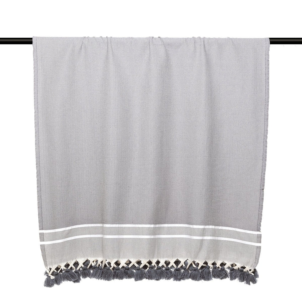 Plaid Chevron Pompon Chevron Stockholm - Gris Moyen - Febronie - The Bradery