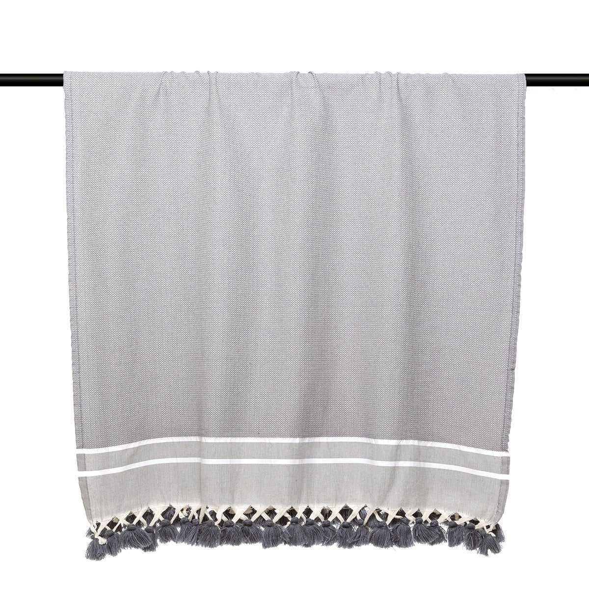 Plaid Chevron Pompon Chevron Stockholm - Gris Moyen - Febronie - The Bradery