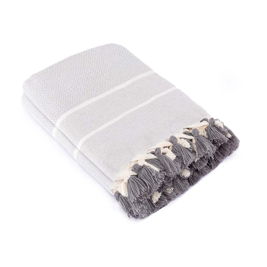 Stockholm Chevron Pompom Plaid - Pearl Gray - Febronie -The Bradery