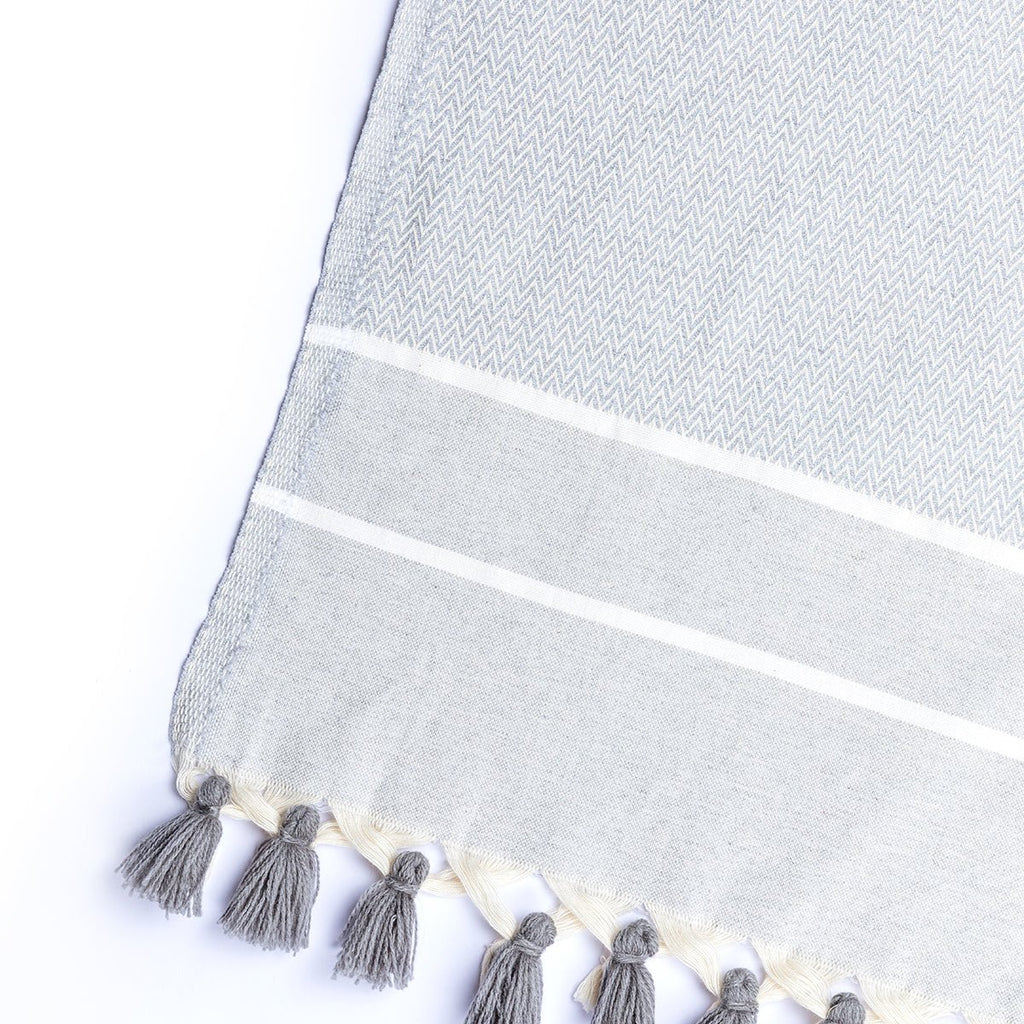 Stockholm Chevron Pompom Plaid - Pearl Gray - Febronie -The Bradery