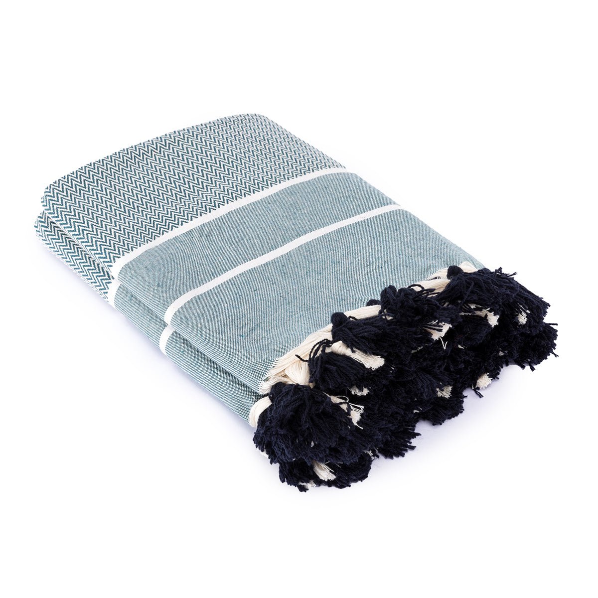 Plaid Chevron Pompon Chevron Stockholm - Petrole - Febronie - The Bradery