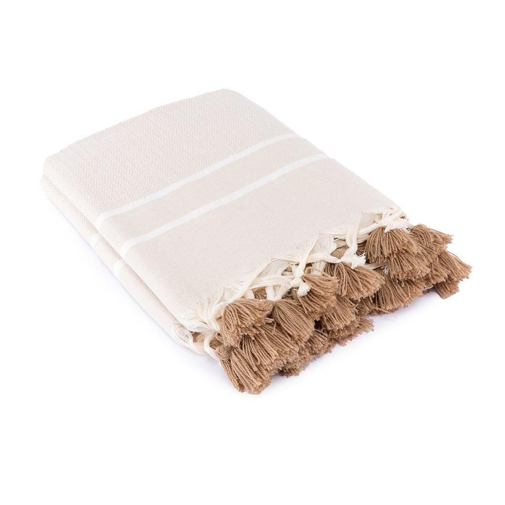 Stockholm Chevron Pompom Plaid - Light Taupe - Febronie -The Bradery