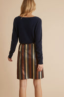 Jupe droite taille haute Bordeaux et doré - Femme