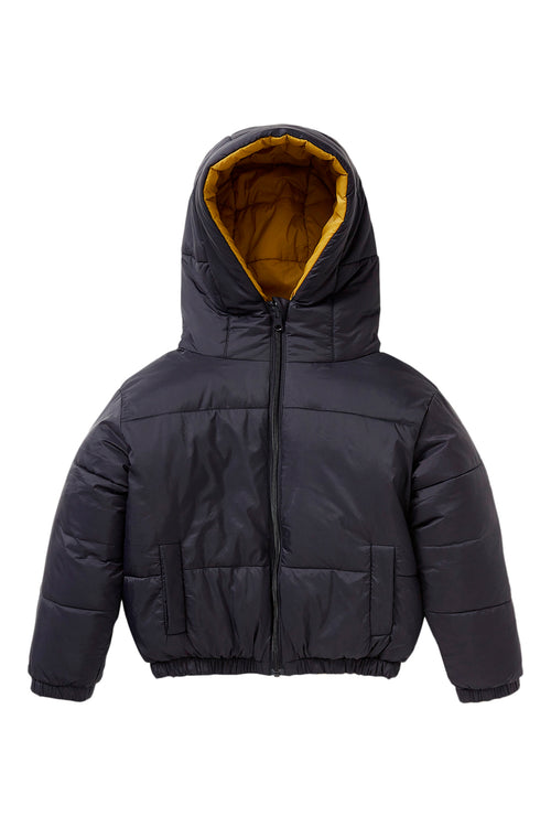 Doudoune réversible Ã  capuche Noir et jaune - Enfant