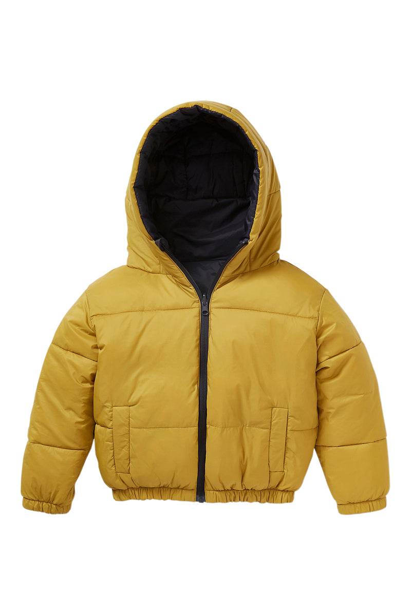 Doudoune réversible Ã  capuche Noir et jaune - Enfant