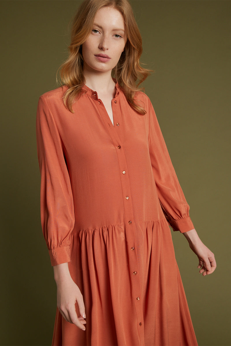 Robe-Chemise Longue - Brique - Femme