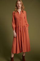 Robe-Chemise Longue - Brique - Femme