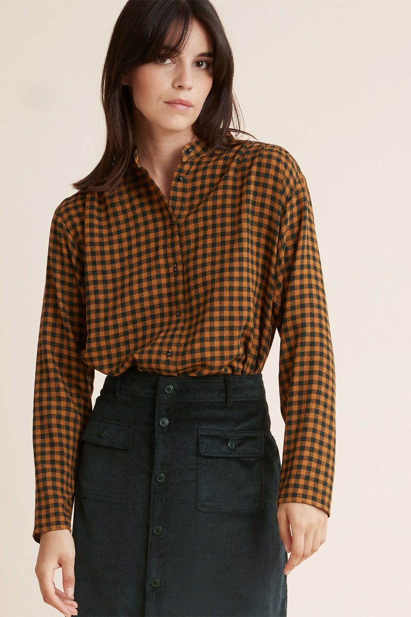 Chemisier en laine Noir et orange chiné - Femme