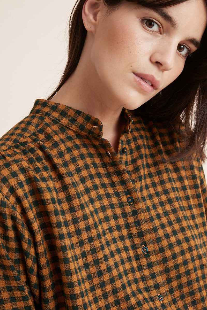 Chemisier en laine Noir et orange chiné - Femme