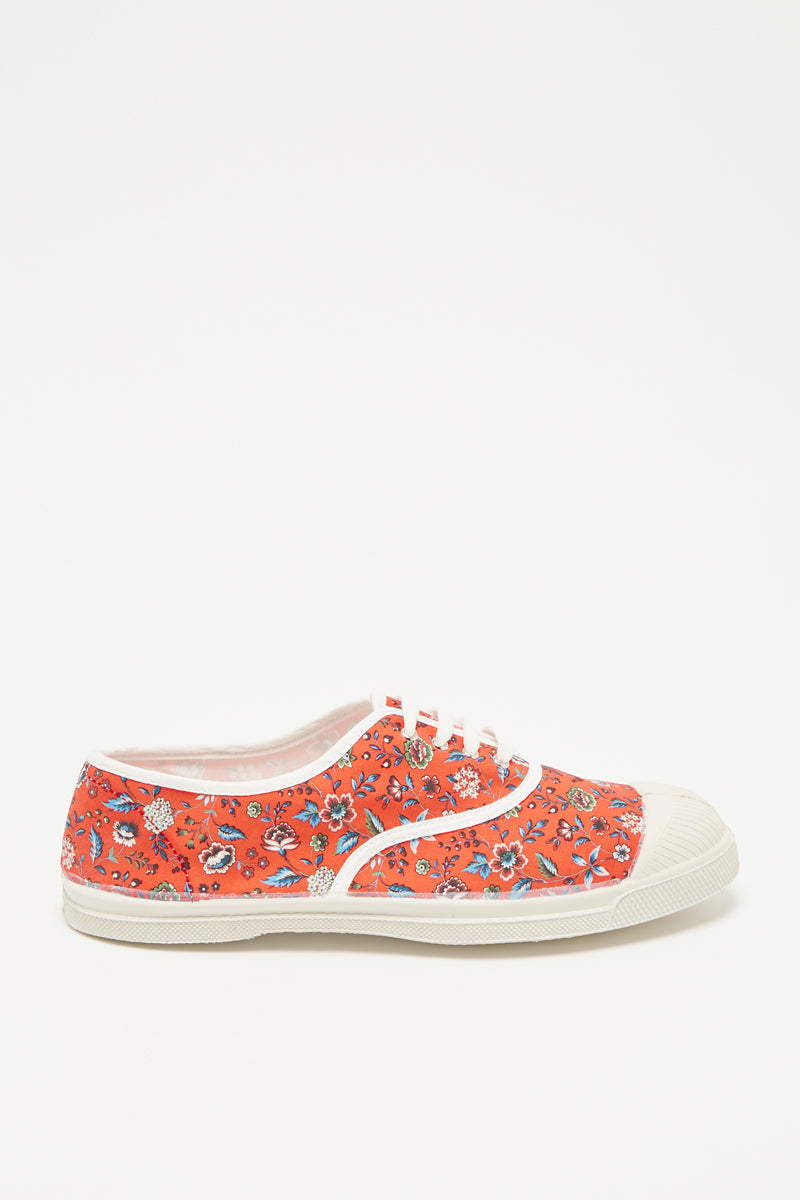 Bensimon - Tenis de encaje con flores rojas para mujer