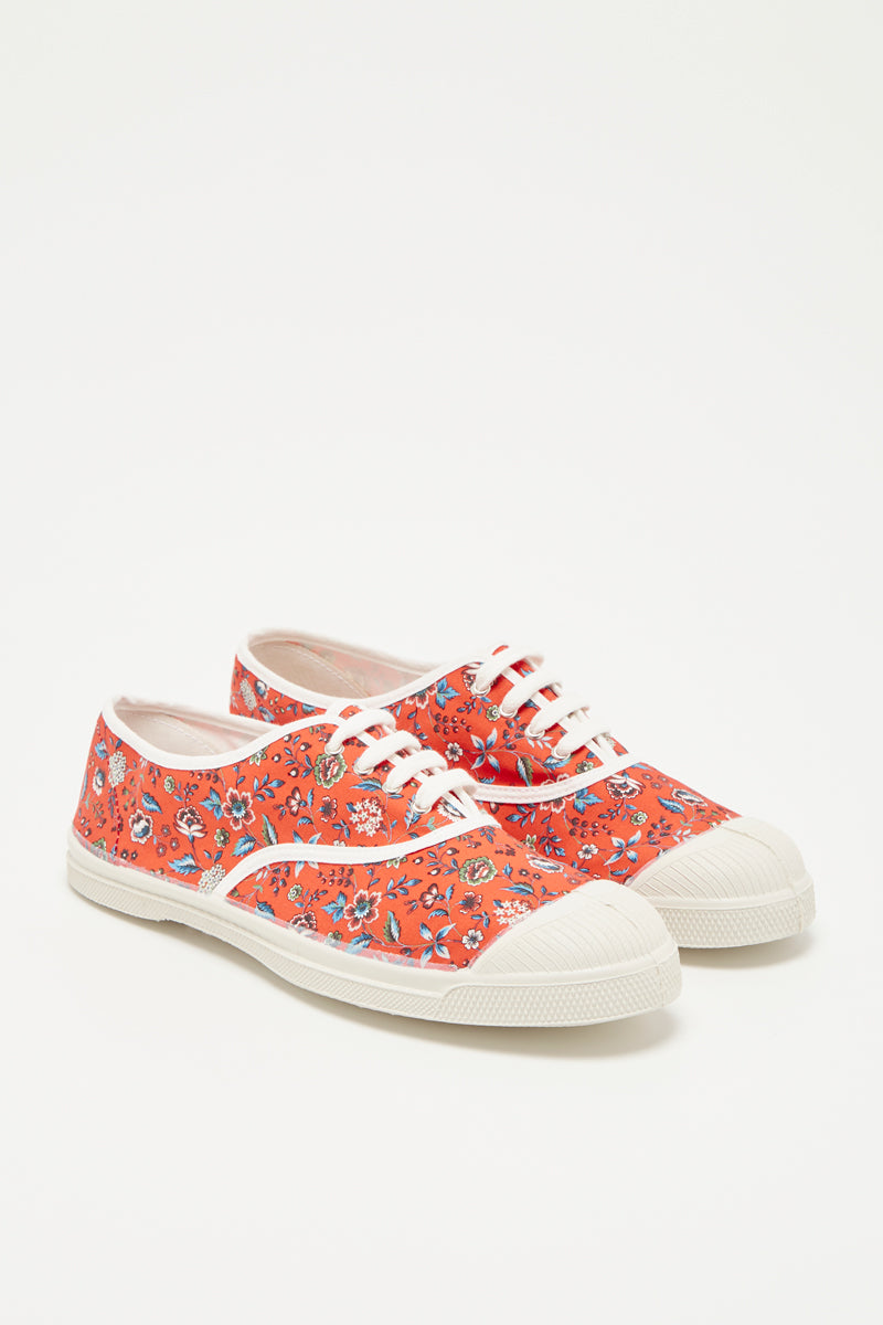 Bensimon - Tenis de encaje con flores rojas para mujer