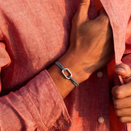 Bracelet Livarde - Damier Bleu Marine Et Blanc