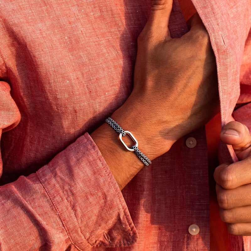 Bracelet Livarde - Damier Bleu Marine Et Blanc