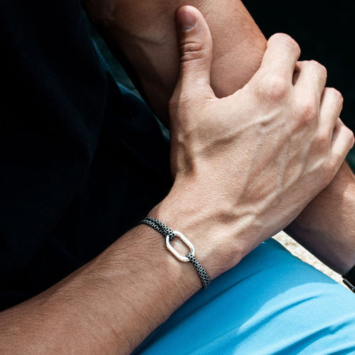 Bracelet Toile - Damier Noir Et Gris