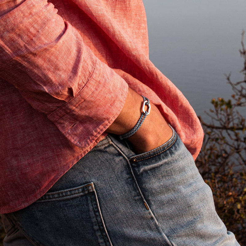 Bracelet Livarde - Damier Bleu Marine Et Blanc