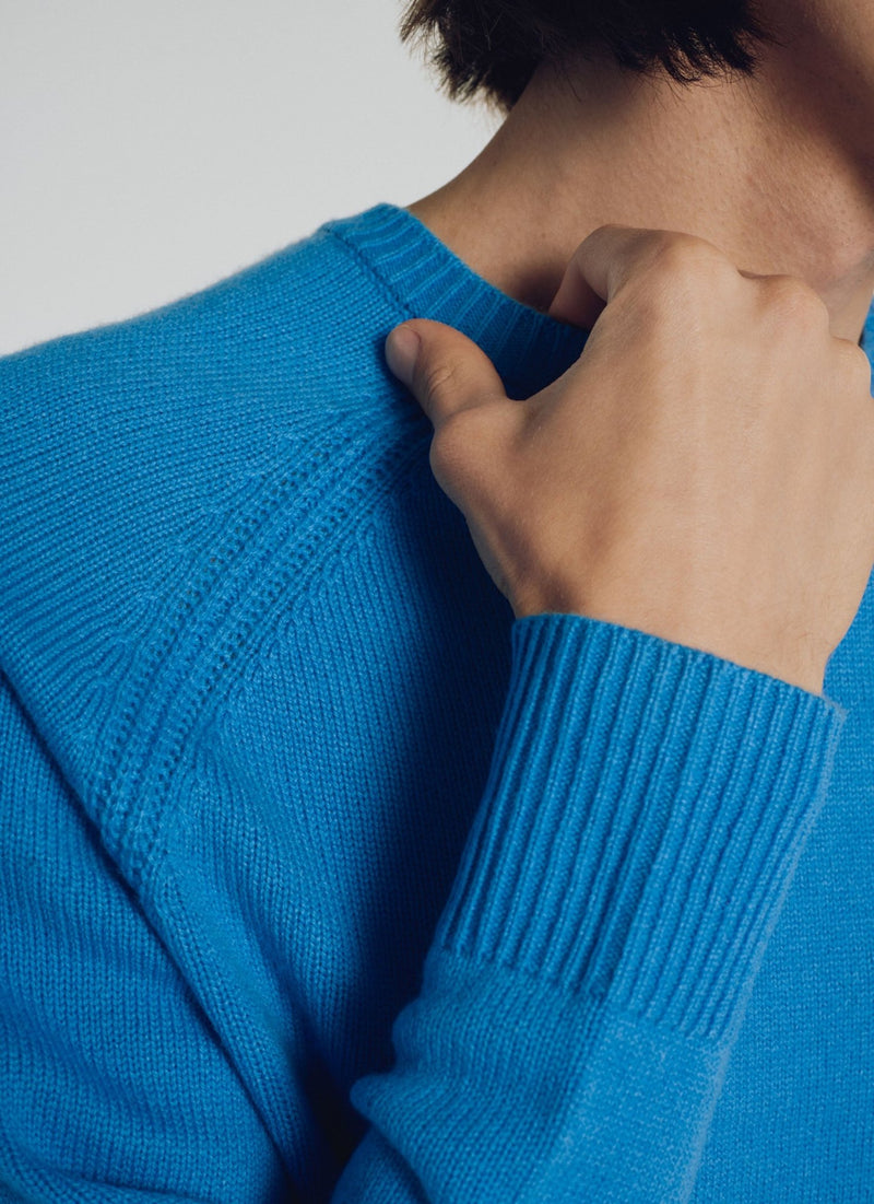 Blue Merino Wool And Cashmere Sweater - Blue - De Fursac - The Bradery