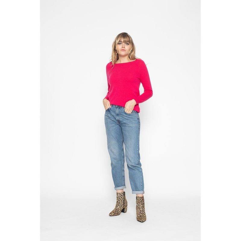 Pull Col Bateau Dos Ouvert Leslie Fushia, 100% Cachemire, 2 Fils, Jersey - Femme - Perfect Cashmere - The Bradery