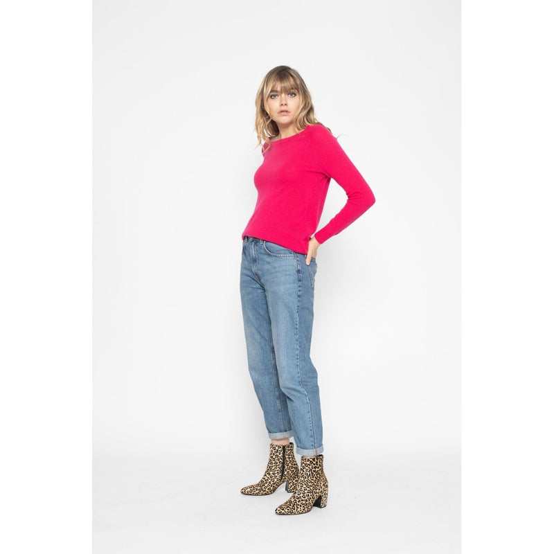Pull Col Bateau Dos Ouvert Leslie Fushia, 100% Cachemire, 2 Fils, Jersey - Femme - Perfect Cashmere - The Bradery