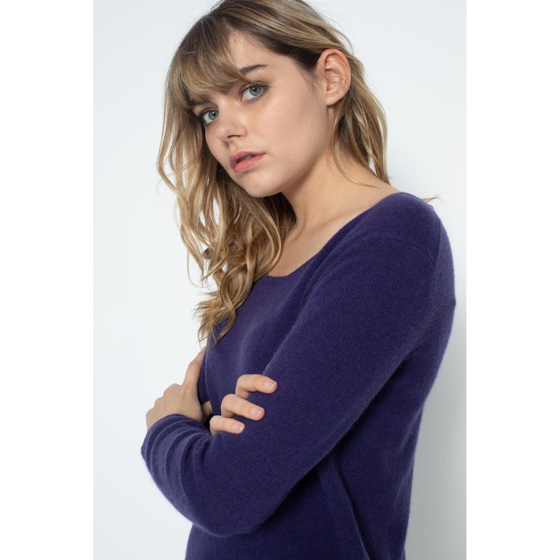Pull Col Bateau Loose Lindsay Violet, 100% Cachemire, 2 Fils, Jersey - Femme - Perfect Cashmere - The Bradery