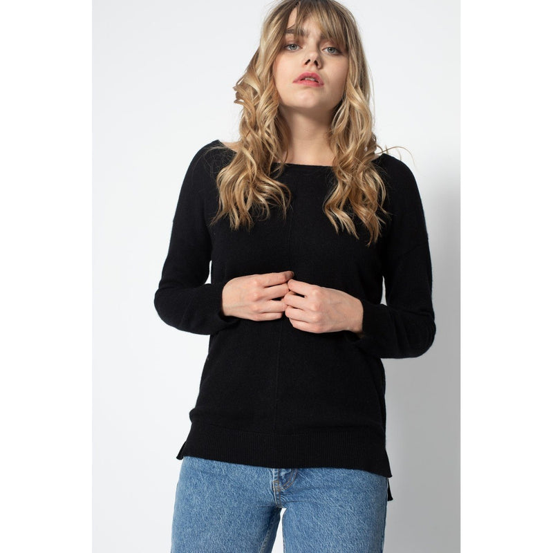 Pull Col Rond Oversize Sasha Noir, 100% Cachemire, 2 Fils, Jersey - Femme - Perfect Cashmere - The Bradery