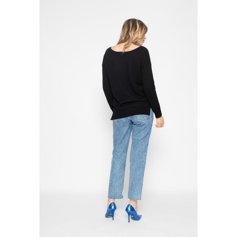 Pull Col Rond Oversize Sasha Noir, 100% Cachemire, 2 Fils, Jersey - Femme - Perfect Cashmere - The Bradery