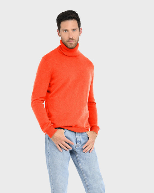 Alessio Turtleneck Sweater - Fluorescent Coral - Man - Absolut Cashmere - The Bradery