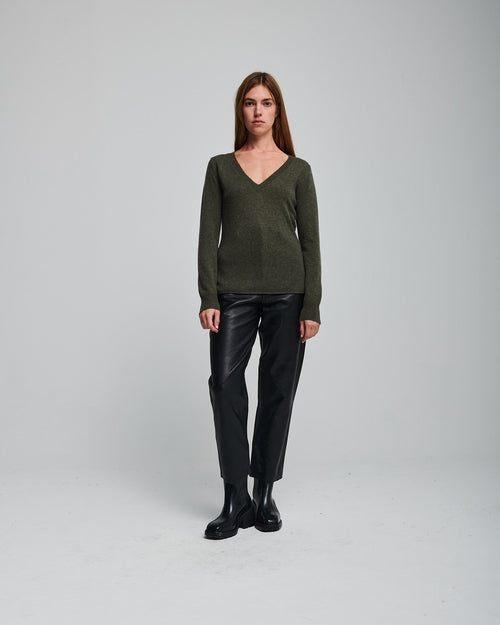Arielle V-Neck Sweater - Khaki - Woman - Absolut Cashmere - The Bradery