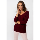 sudadera  Cashmere  CashmereJersey Suelto Cuello en V Thais Borgoña, 100% Cachemira, 2 Hilados, - Mujer - Perfecto - Perfecto * - The Bradery