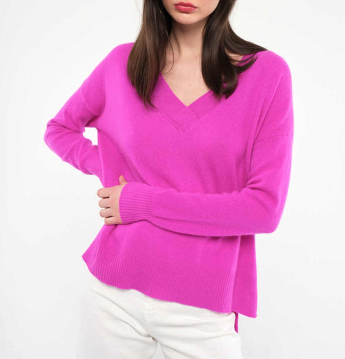 Pull Col V Manches Longues Isoline - Violet Fluo - Femme - Absolut Cashmere - The Bradery