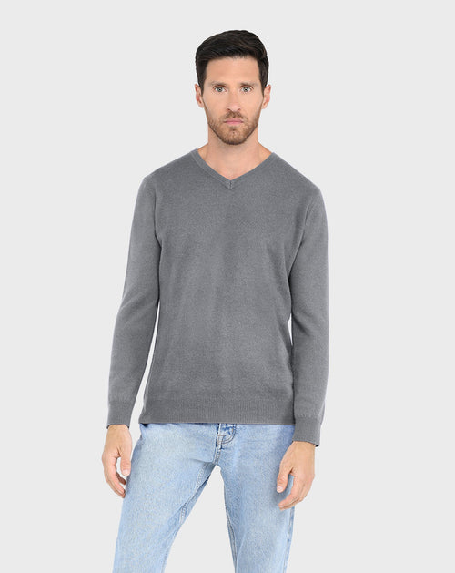Pull Col V Paul - Gris Chine Fonce - Homme - Absolut Cashmere - The Bradery