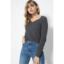 Pull Col V Shannon Gris Sombre, 100% Cachemire, 2 Fils, Jersey - Femme - Perfect Cashmere - The Bradery