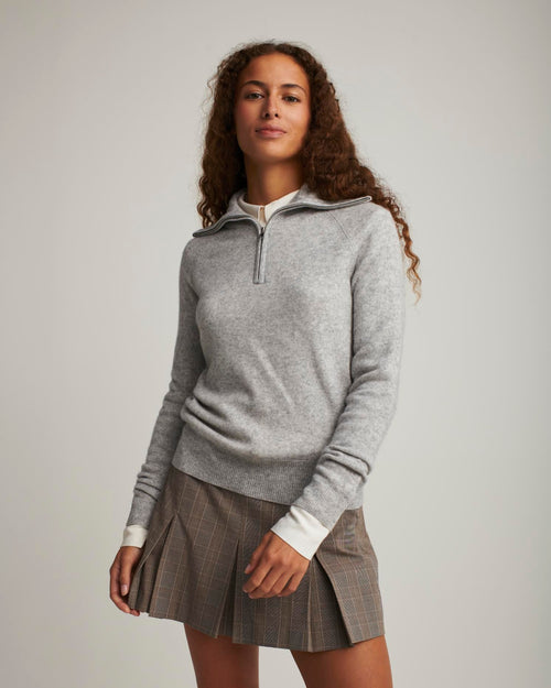 Elaine Zip Neck Sweater - Light Heather Grey - Woman - Absolut Cashmere - The Bradery