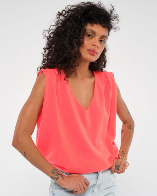 Pull Sans Manches Beatrice - Corail Fluo - Absolut Cashmere - The Bradery