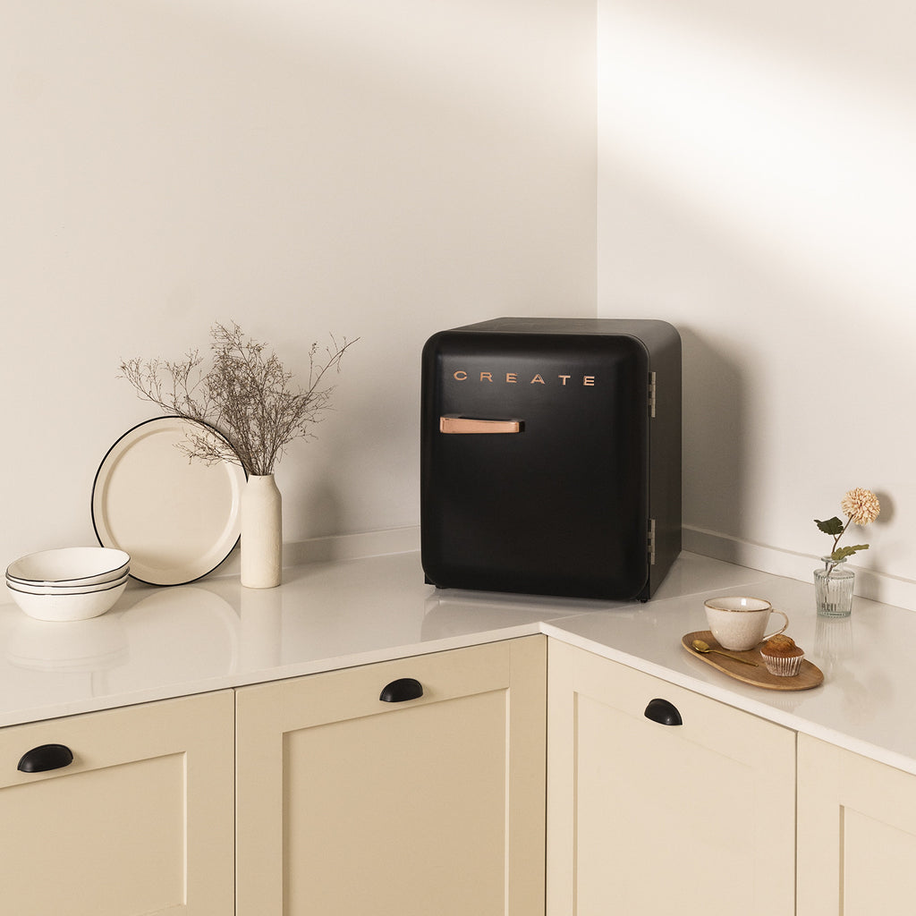 Retro Fridge 48L - Retro Refrigerator - Black with Silver Handles