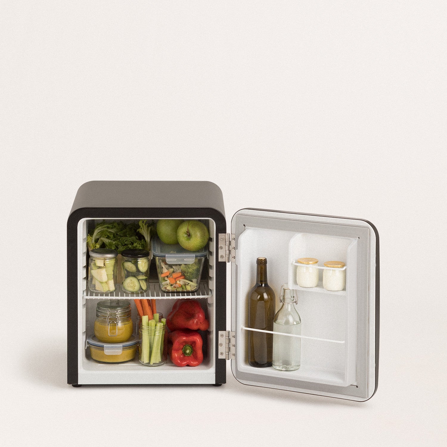 Retro Fridge 48L - Retro Refrigerator - Black with Silver Handles