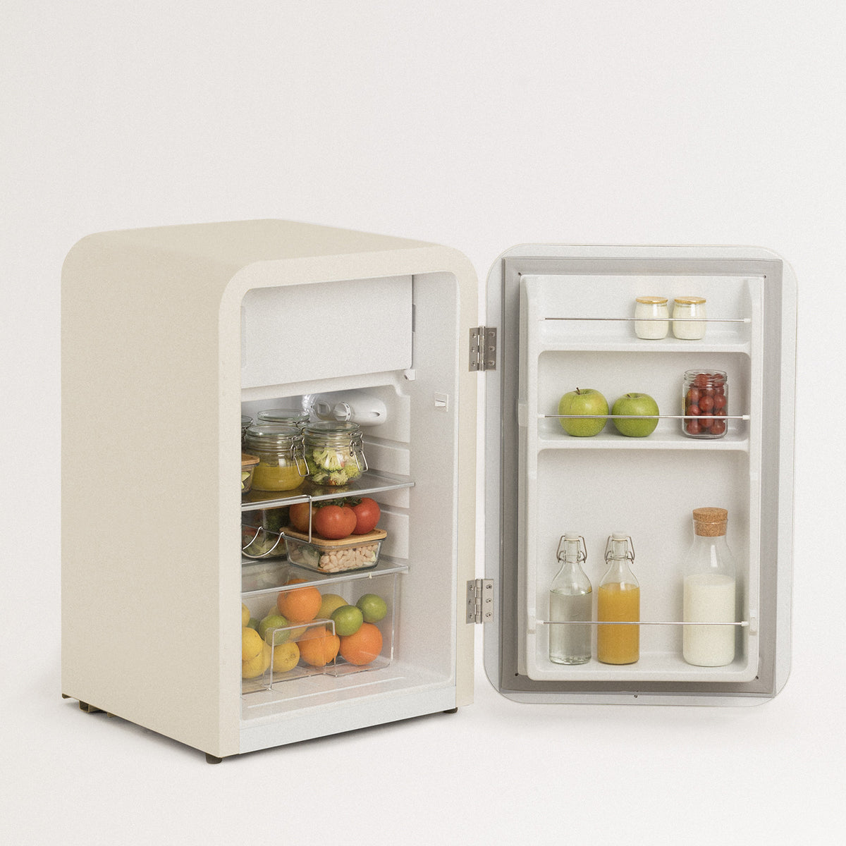 Retro Fridge 48L - Retro Refrigerator - Off-White with Silver Handles