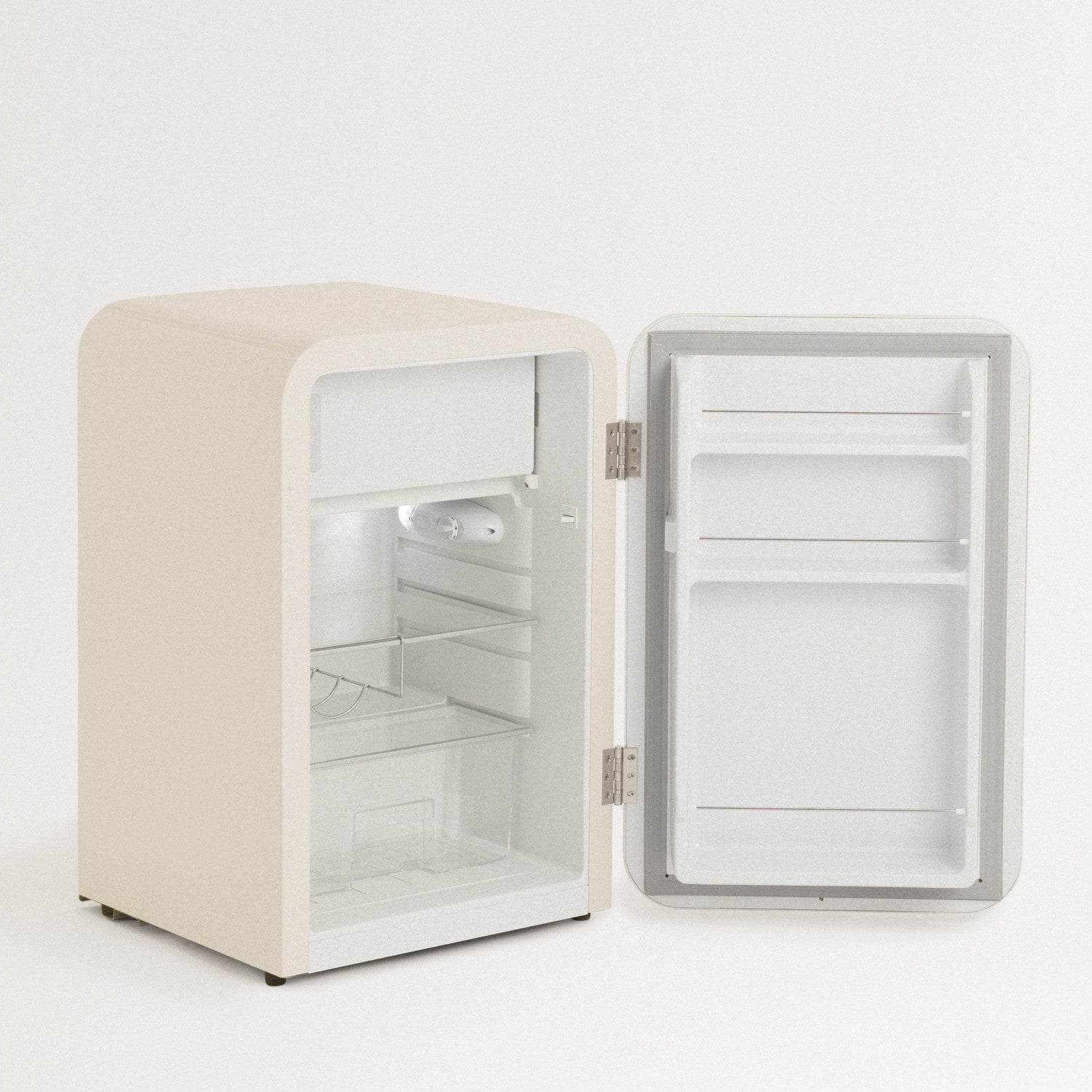 Retro Fridge 48L - Retro Refrigerator - Off-White with Silver Handles