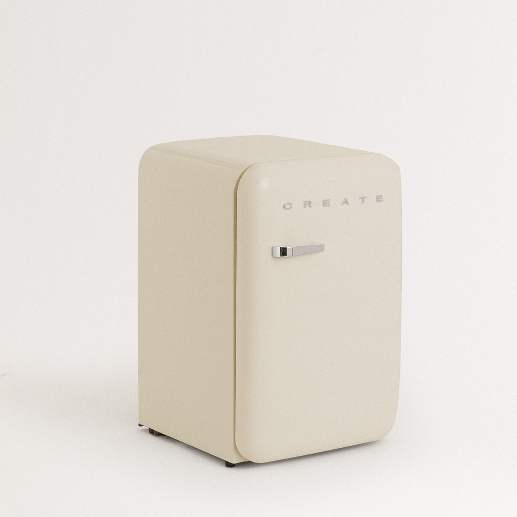 Retro Fridge 48L - Retro Refrigerator - Off-White with Silver Handles