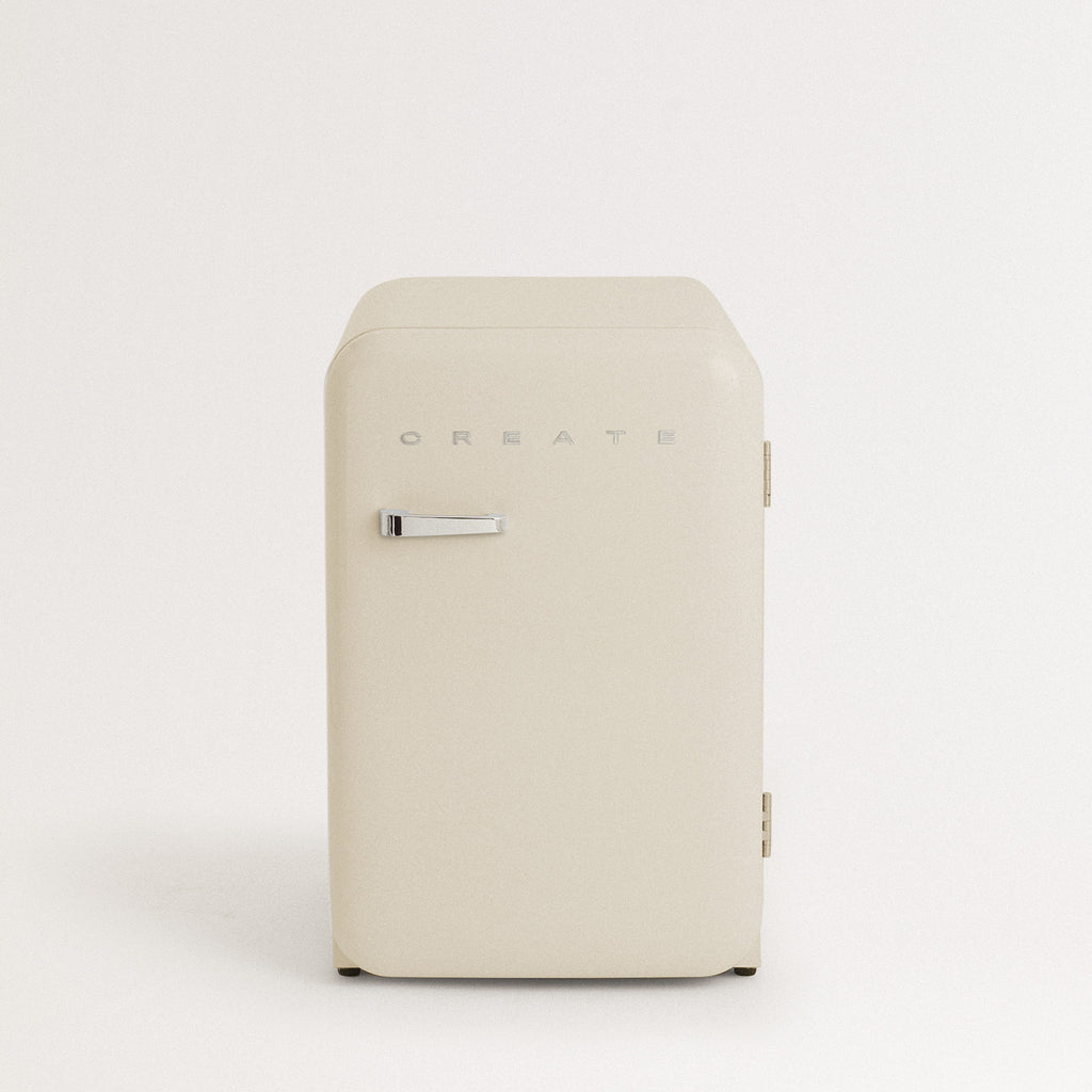 Retro Fridge 48L - Retro Refrigerator - Off-White with Silver Handles