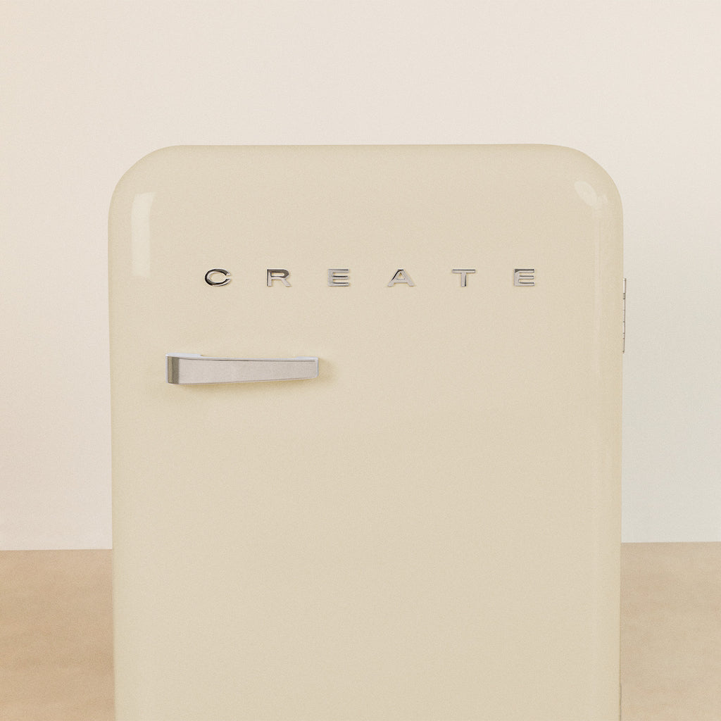 Retro Fridge 48L - Retro Refrigerator - Off-White with Silver Handles