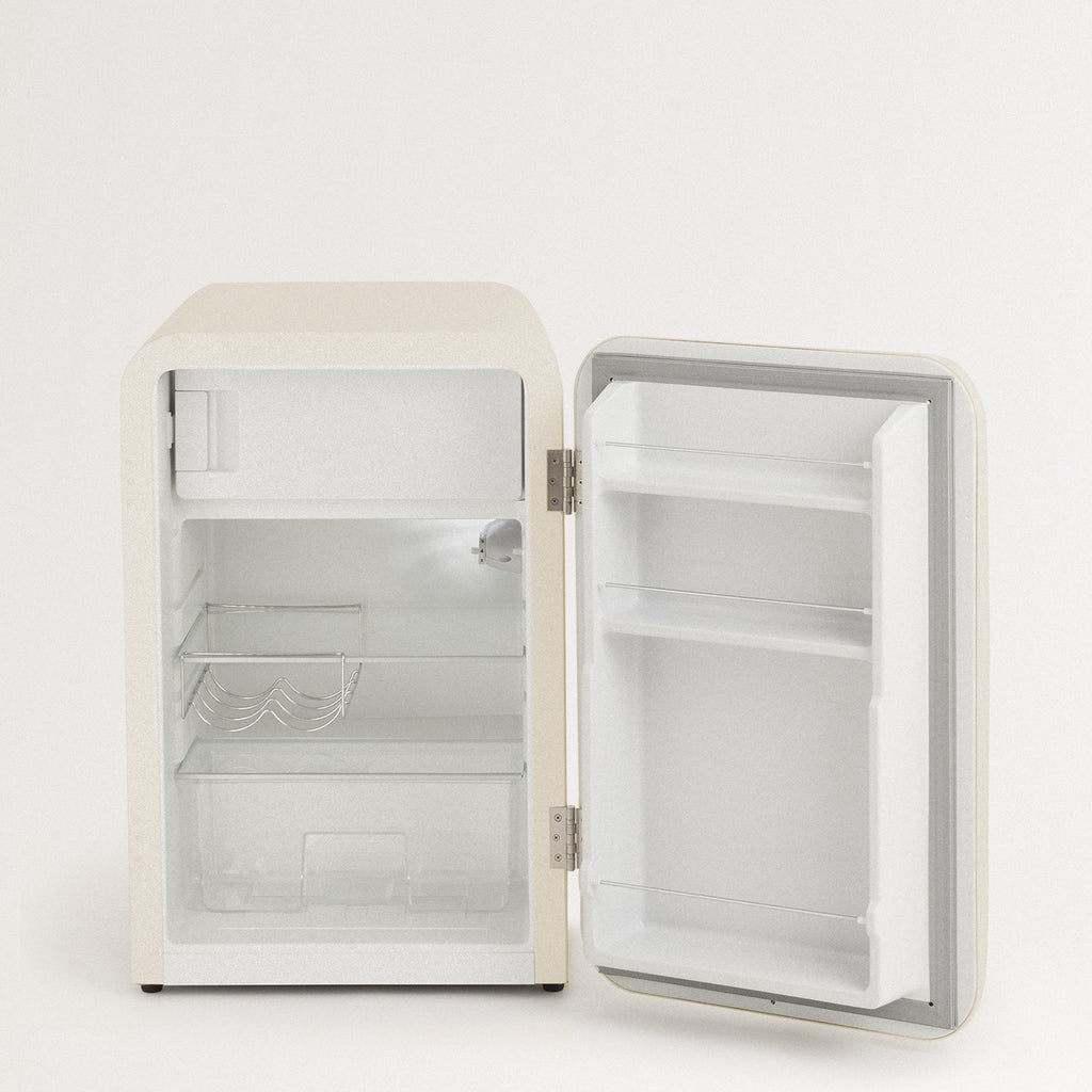 Retro Fridge 48L - Retro Refrigerator - Off-White with Silver Handles