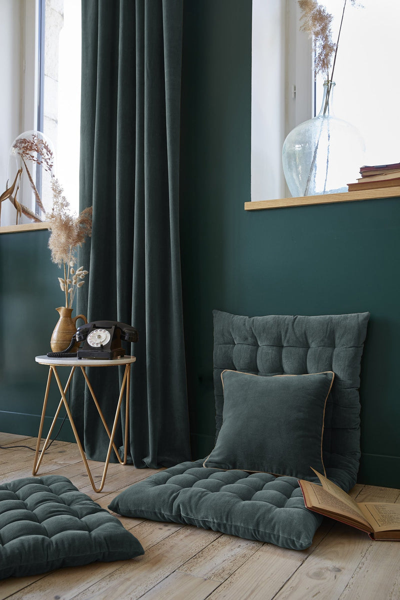 Rideau ajustable + anneau Velours de coton CÉSAR Ardoise - L'Effet Papillon - The Bradery