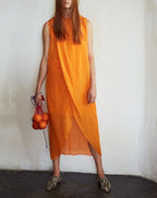 Around Cut Yarn Dress - Orange