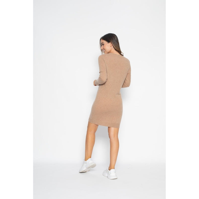 Robe Col Rond Molli Camel, 100% Cachemire, 2 Fils, Jersey - Femme Robes Perfect Cashmere