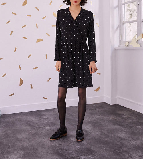 Vestido Corto Roberta Con Abertura, Manga Larga, Acabado Con Volantes, Corazón Cruzado - Lunares - Des Petits Hauts - The Bradery