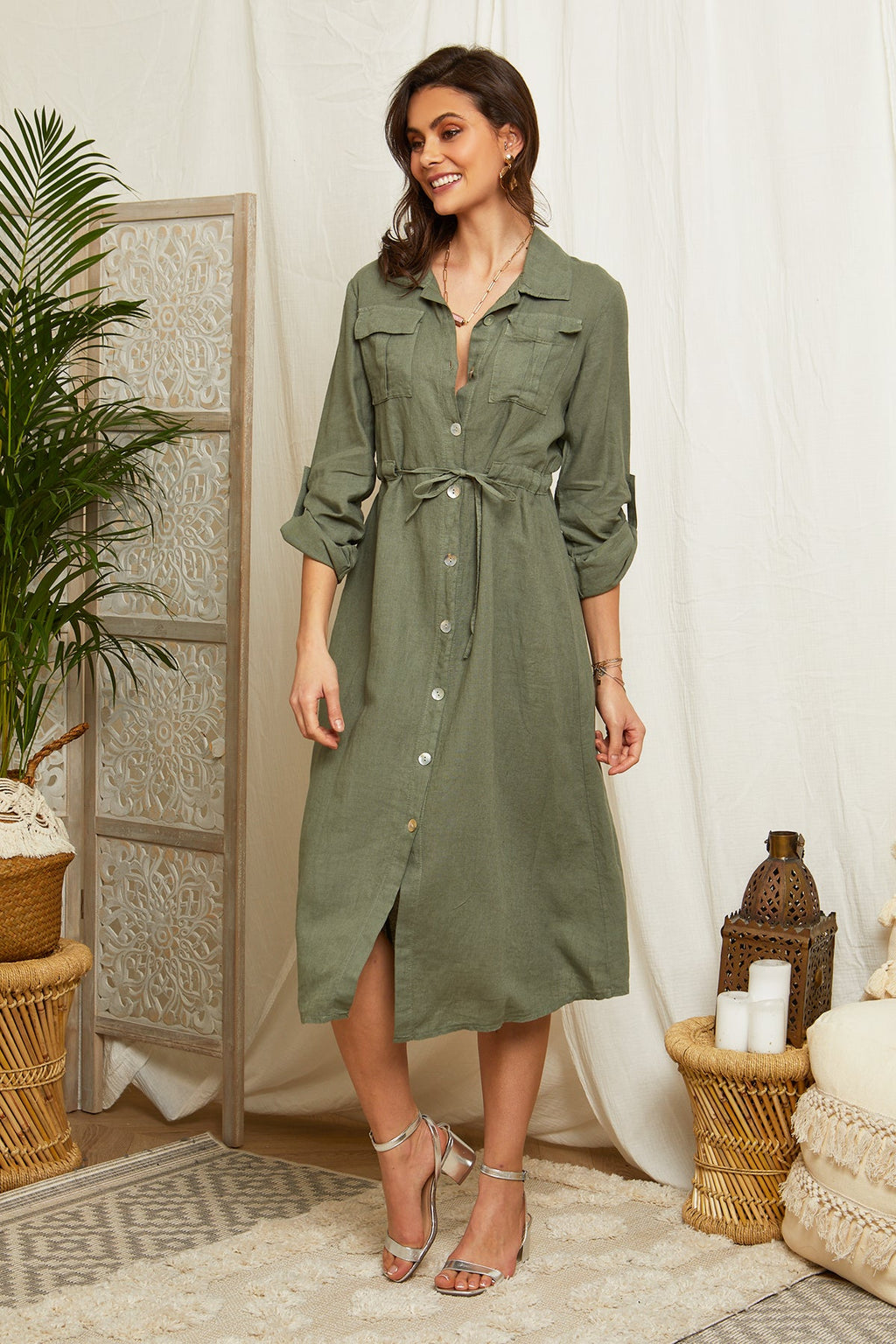 Vestido Caqui - Mujer VESTIDOS y FALDAS Around Linen
